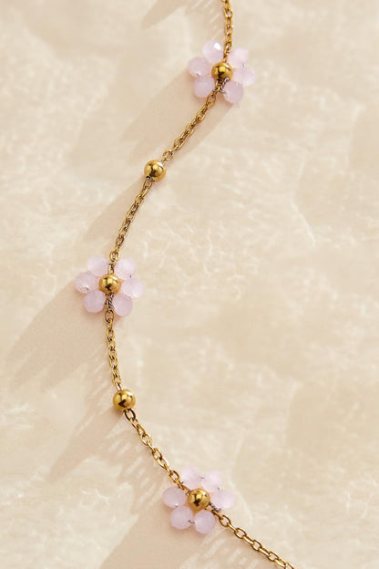 Versona waterproof glass flower anklet PINK_COSMOS