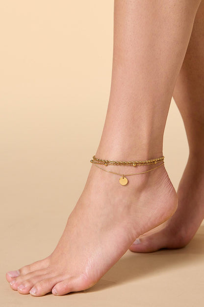Versona waterproof layered ball chain anklet GOLD