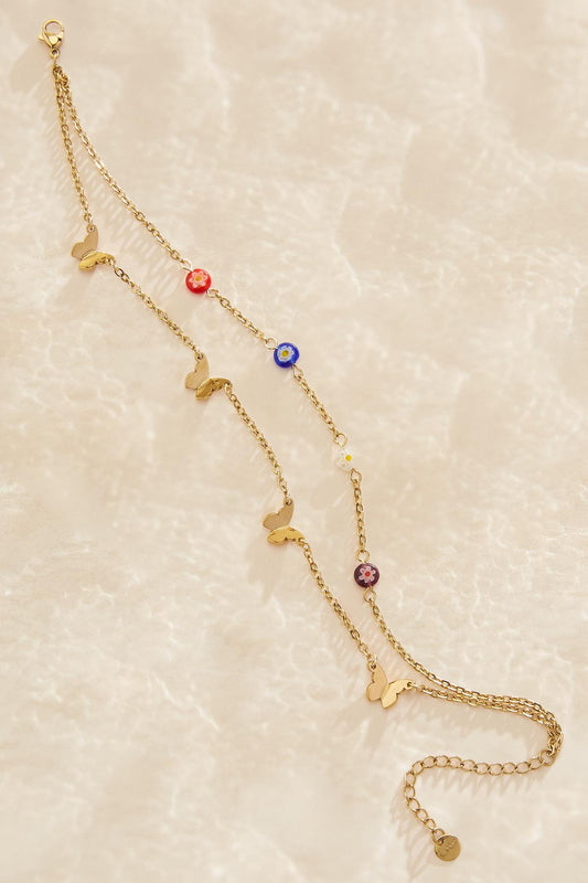 Versona waterproof butterfly floral anklet GOLD