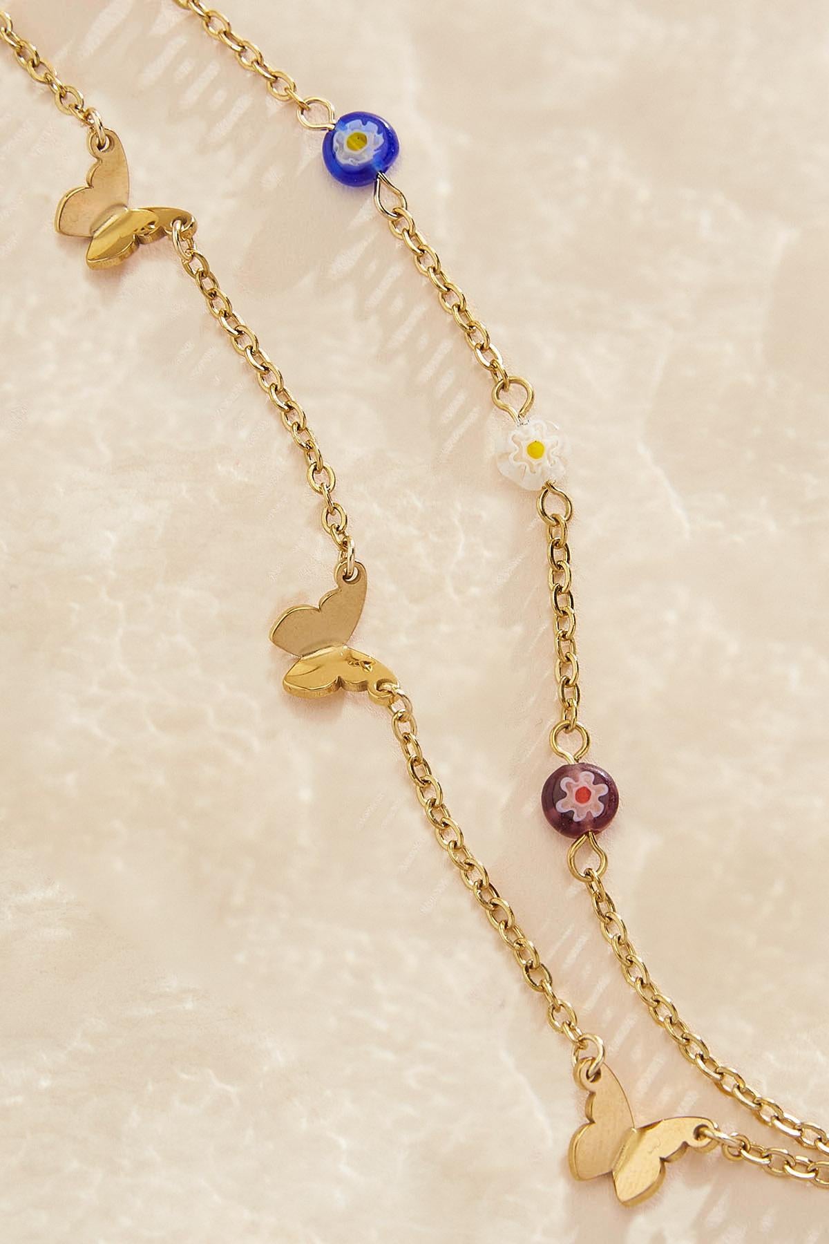 Versona waterproof butterfly floral anklet GOLD