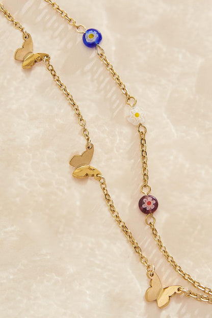 Versona waterproof butterfly floral anklet GOLD