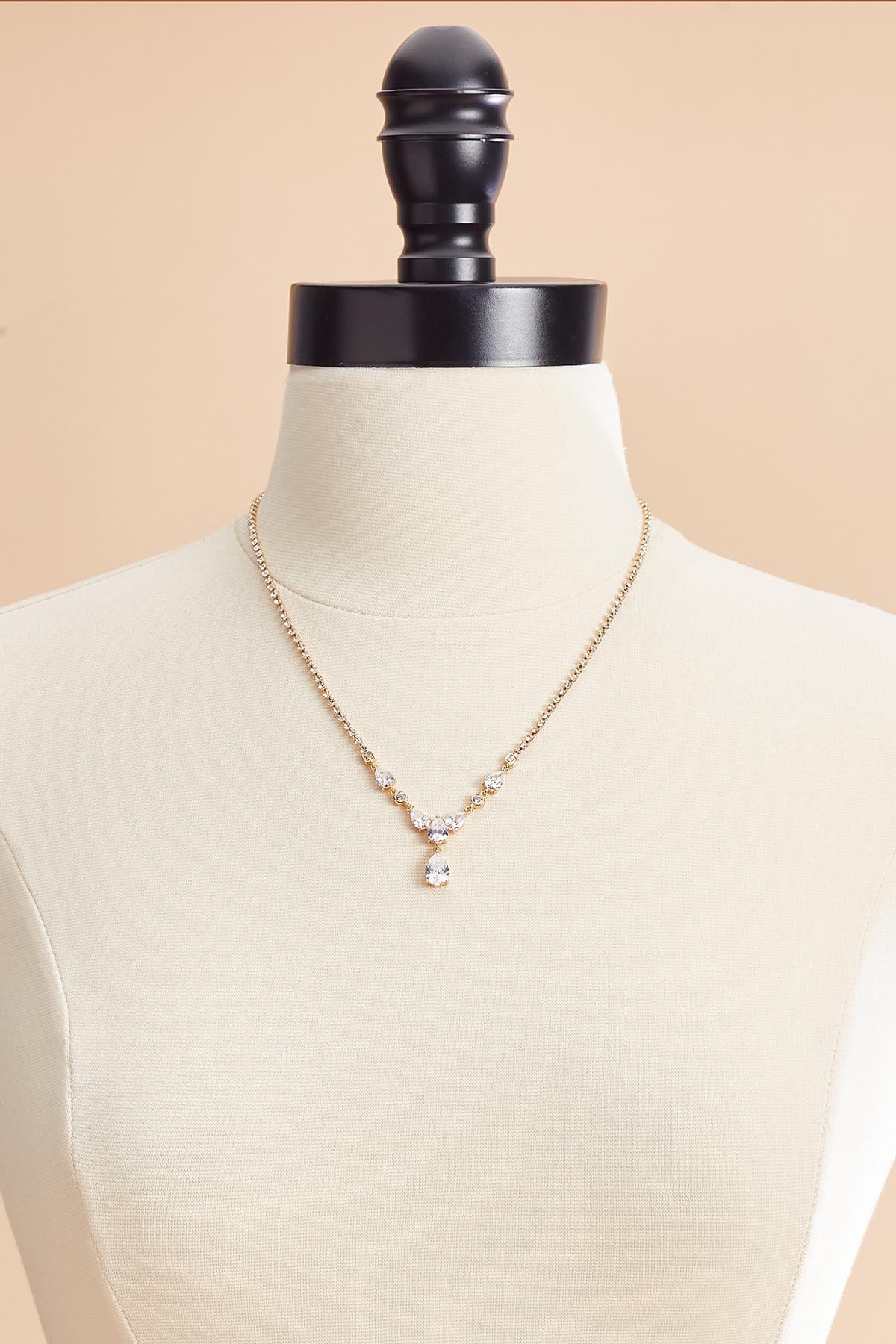 Versona cubic zirconia tear stone necklace set GOLD