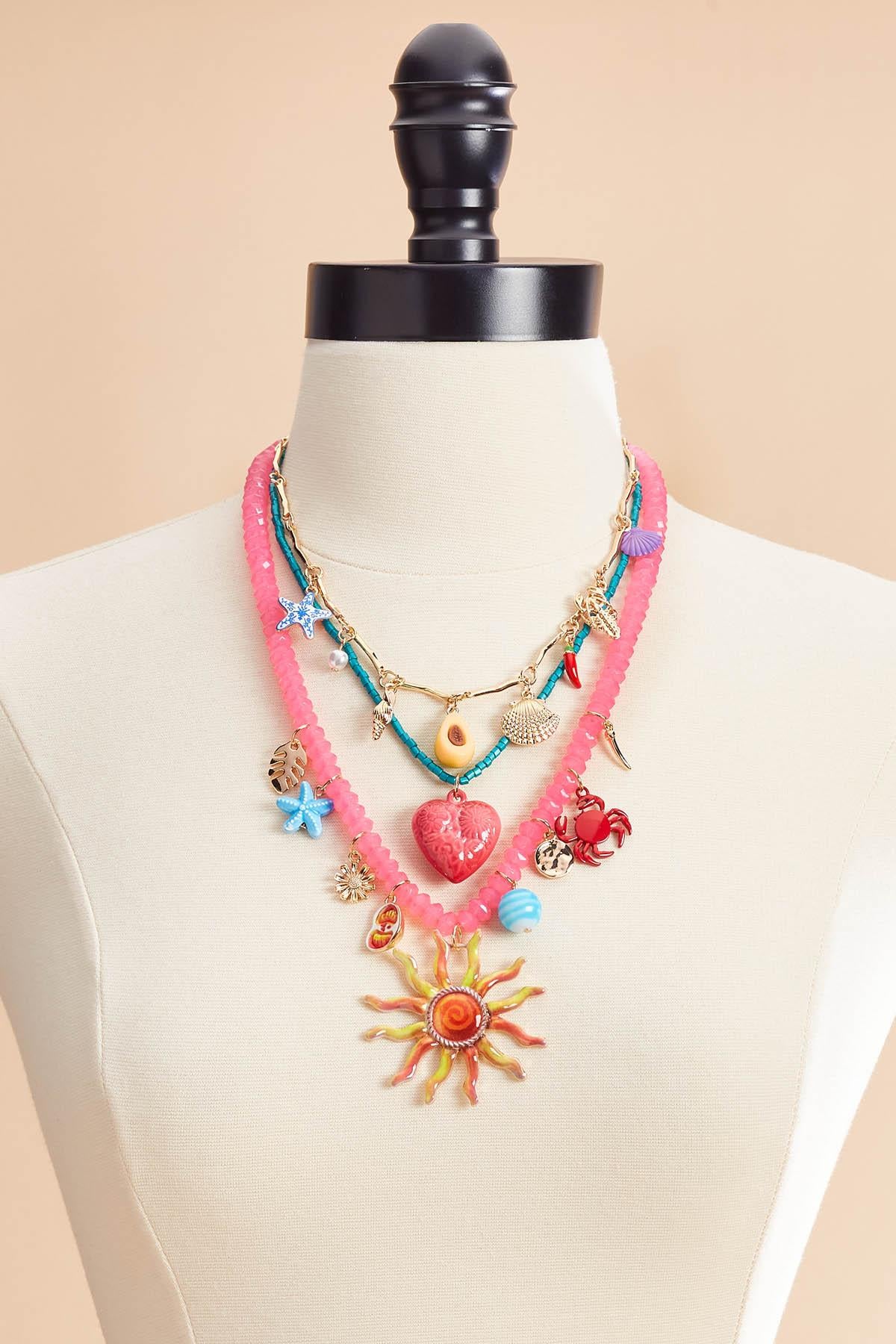 Versona multi bead layered summer charm necklace MULTI_SPRING