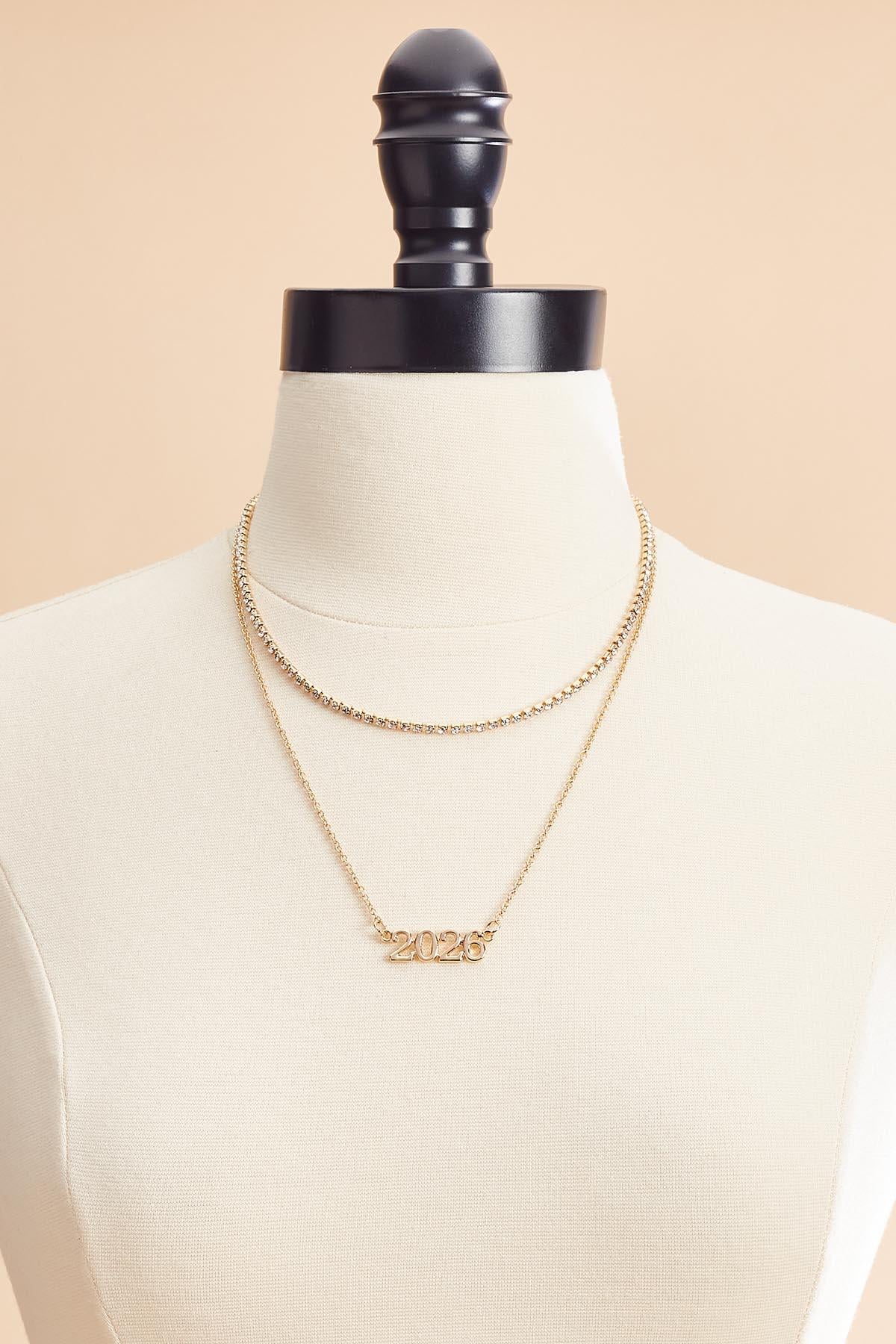 Versona 2026 grad gold rhinestone necklace layering set GOLD