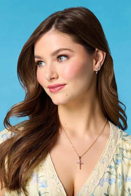 Versona marquise stone cross necklace set GOLD