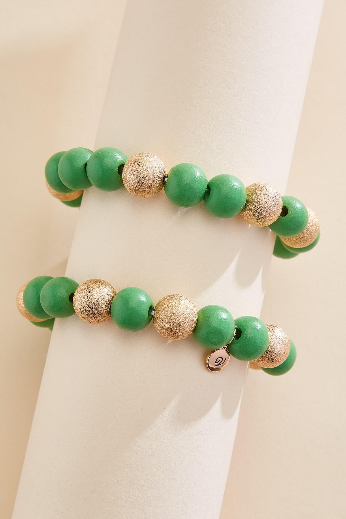 Versona green gold wood bead bracelet set BRIGHT_GREEN