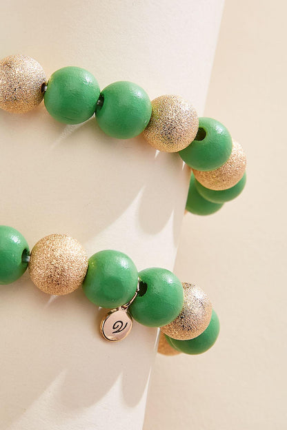 Versona green gold wood bead bracelet set BRIGHT_GREEN