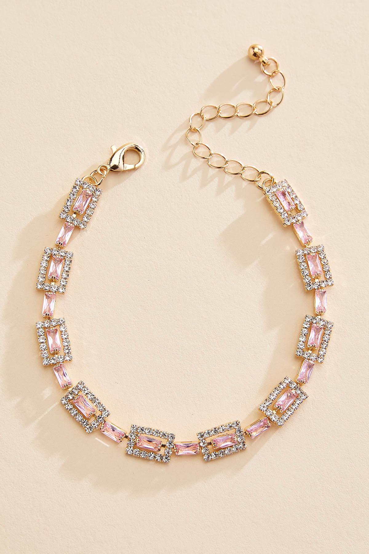 Versona rectangle glass stone chain bracelet PEACHY_PINK