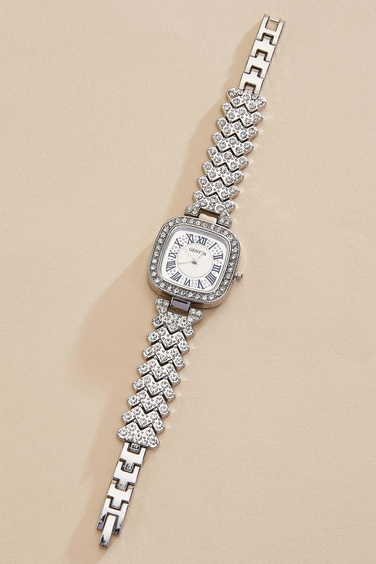 Versona embellished silver square watch SILVER