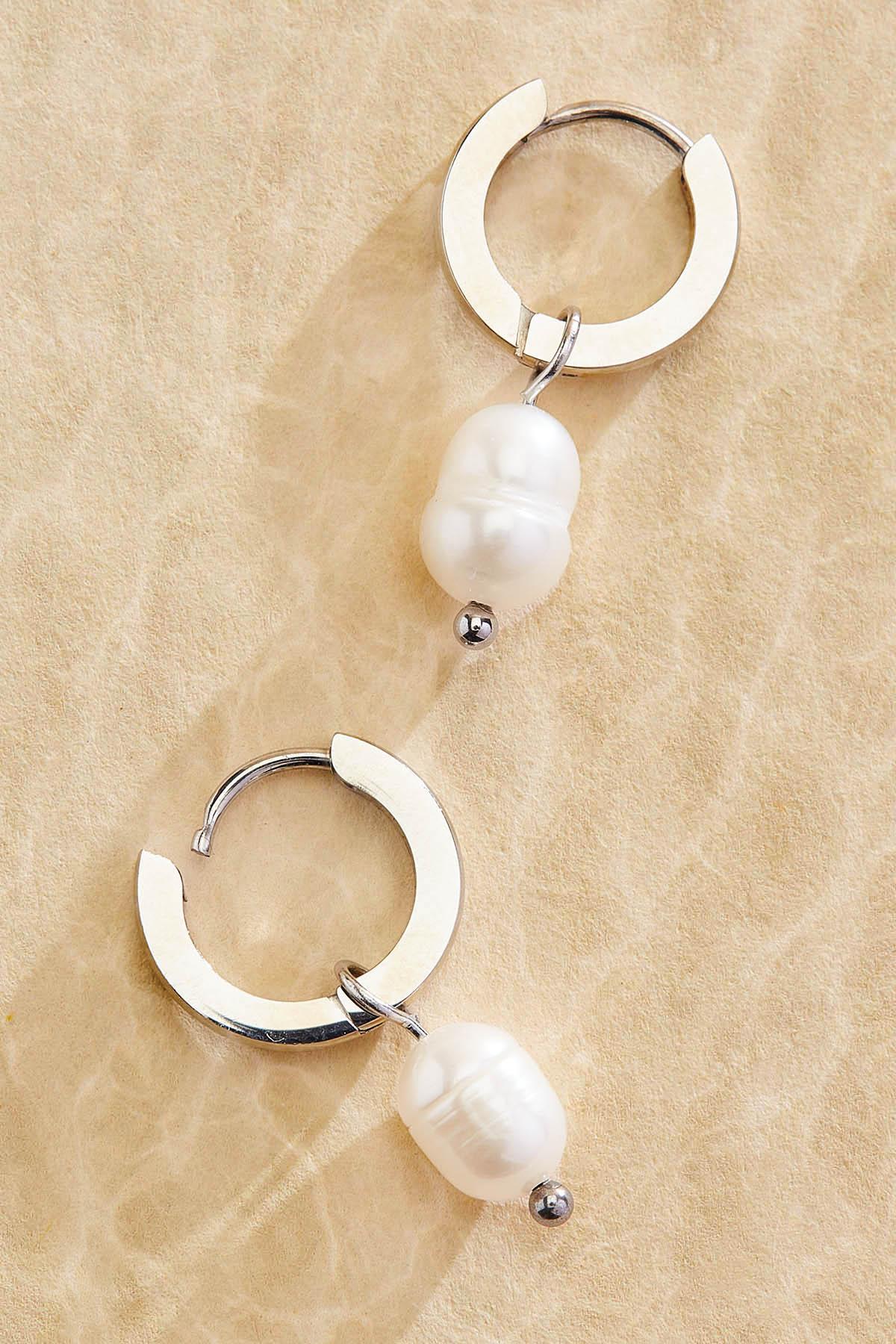 Versona waterproof  freshwater pearl huggie hoop earrings GOLD