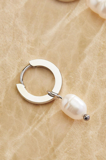 Versona waterproof  freshwater pearl huggie hoop earrings GOLD