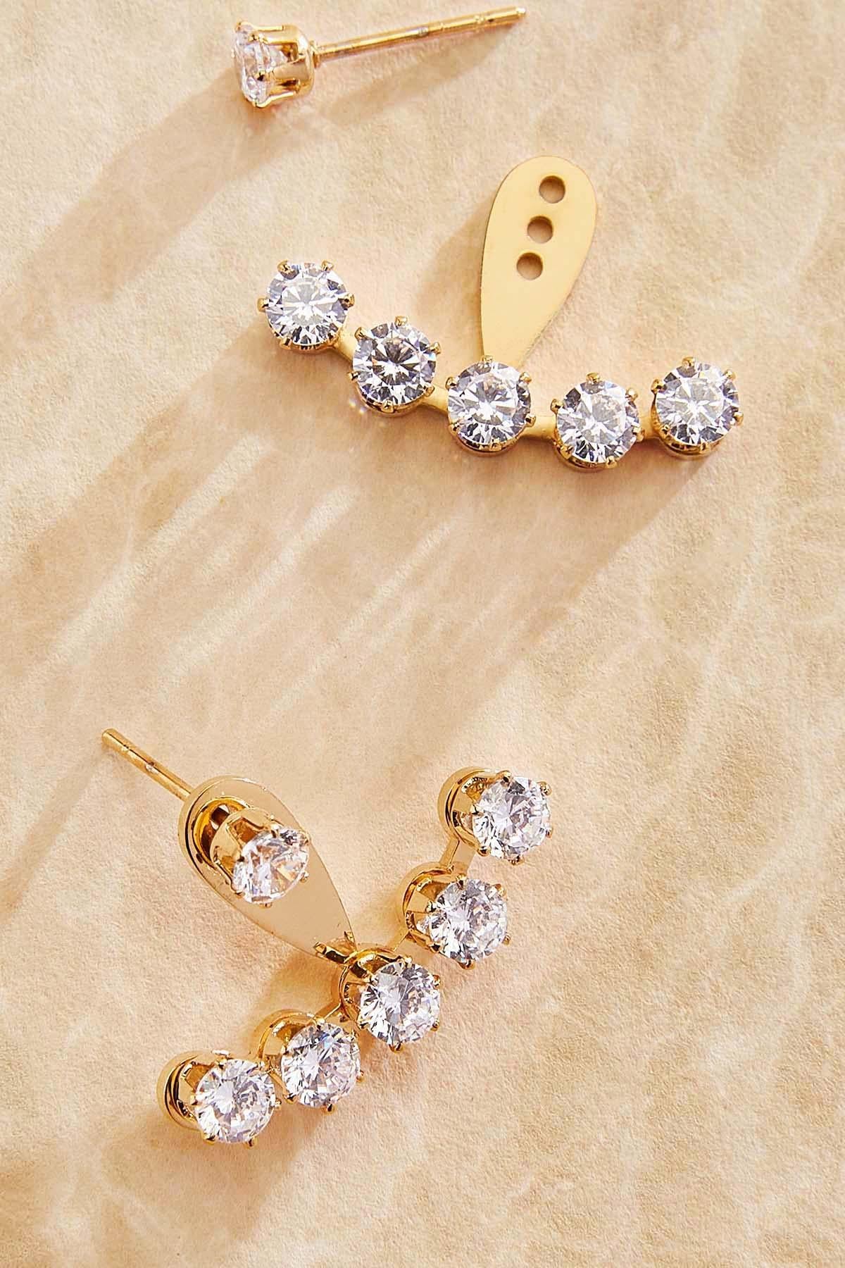 Versona waterproof rhinestone fan earrings GOLD