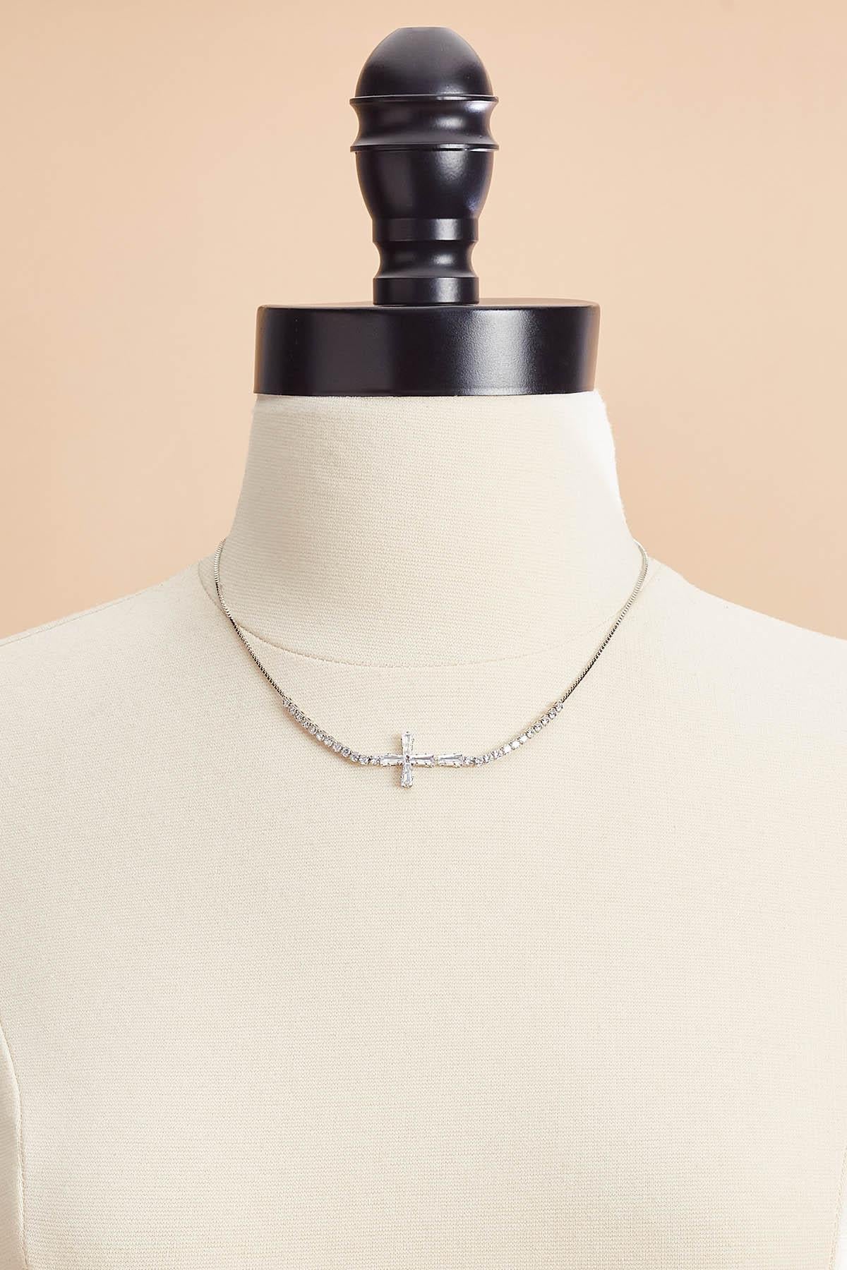 Versona cubic zirconia cross necklace SILVER