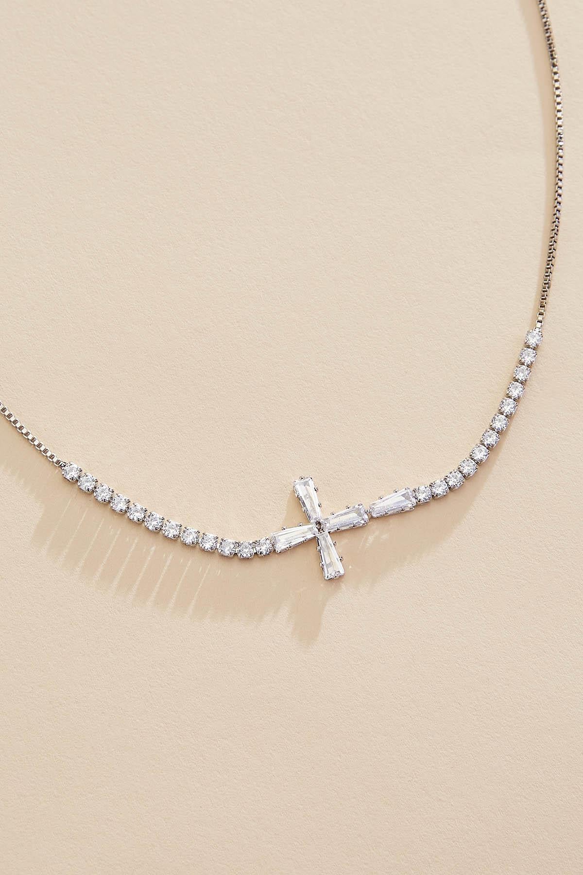 Versona cubic zirconia cross necklace SILVER