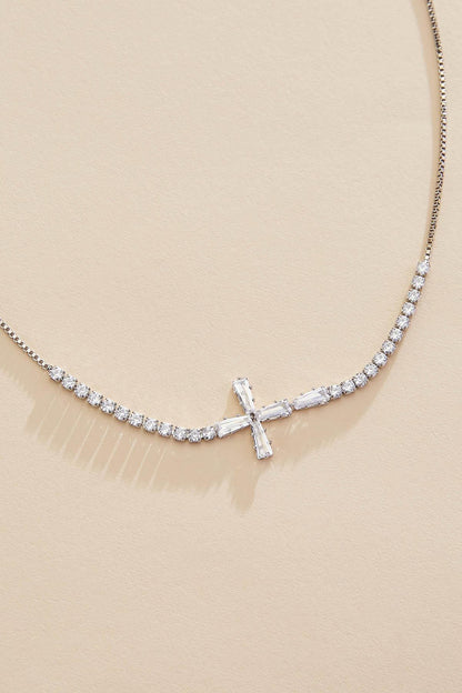 Versona cubic zirconia cross necklace SILVER