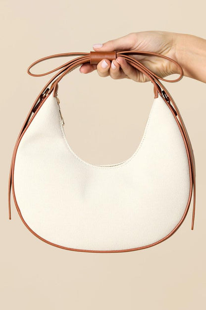 Versona two tone bow crescent bag COGNAC