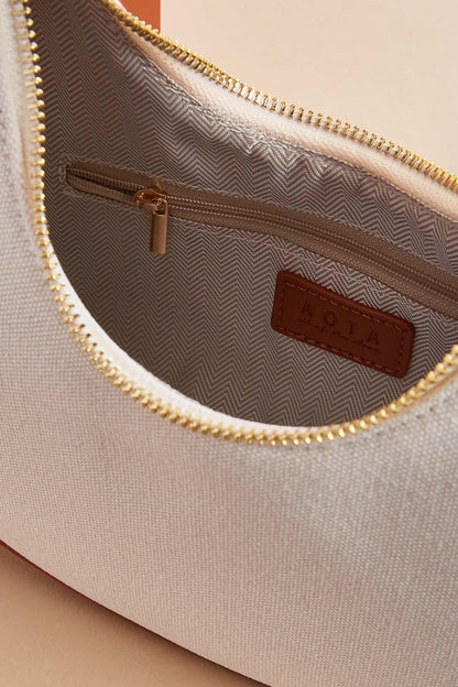 Versona two tone bow crescent bag COGNAC