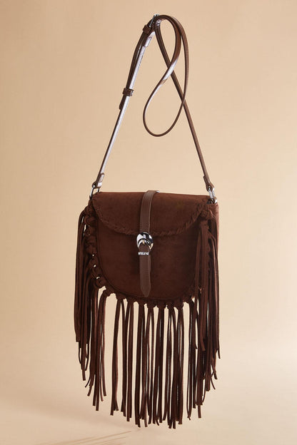 Versona western faux suede fringe crossbody COFFEE_BEAN