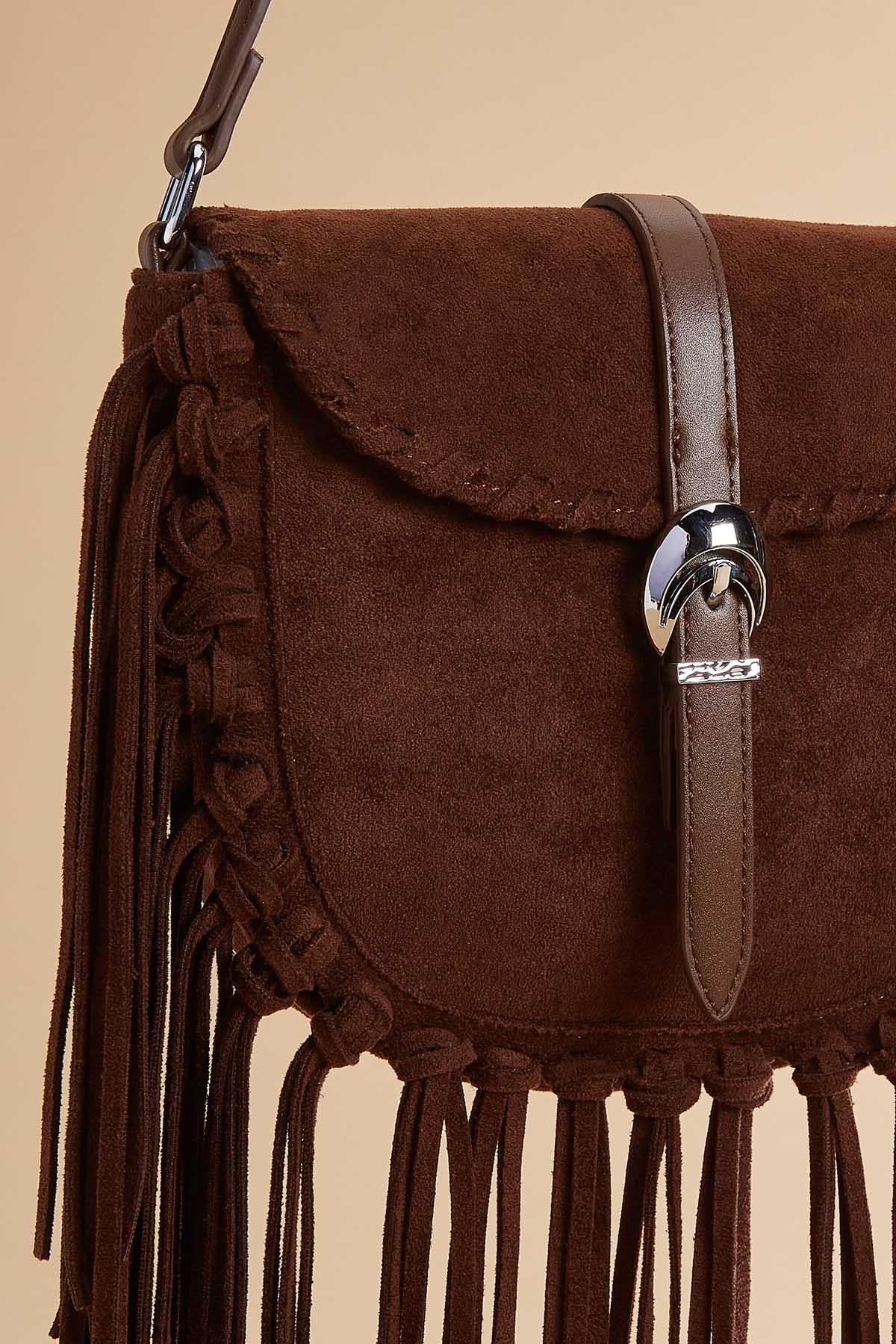 Versona western faux suede fringe crossbody COFFEE_BEAN