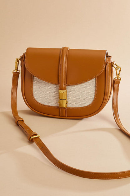 Versona faux leather twill flap crossbody COGNAC