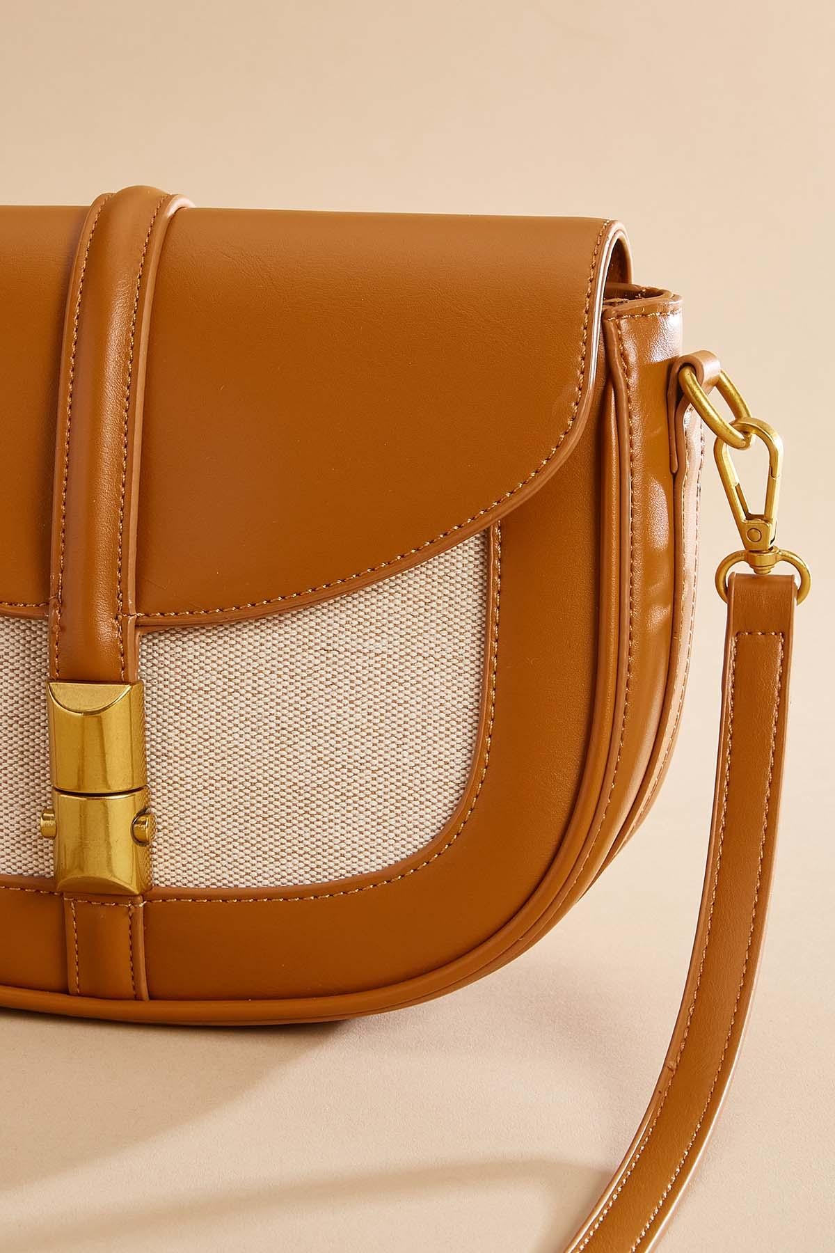 Versona faux leather twill flap crossbody COGNAC