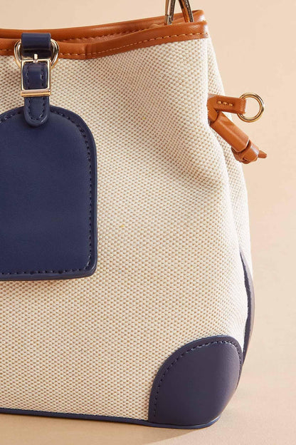 Versona faux leather trim bucket bag NAVY
