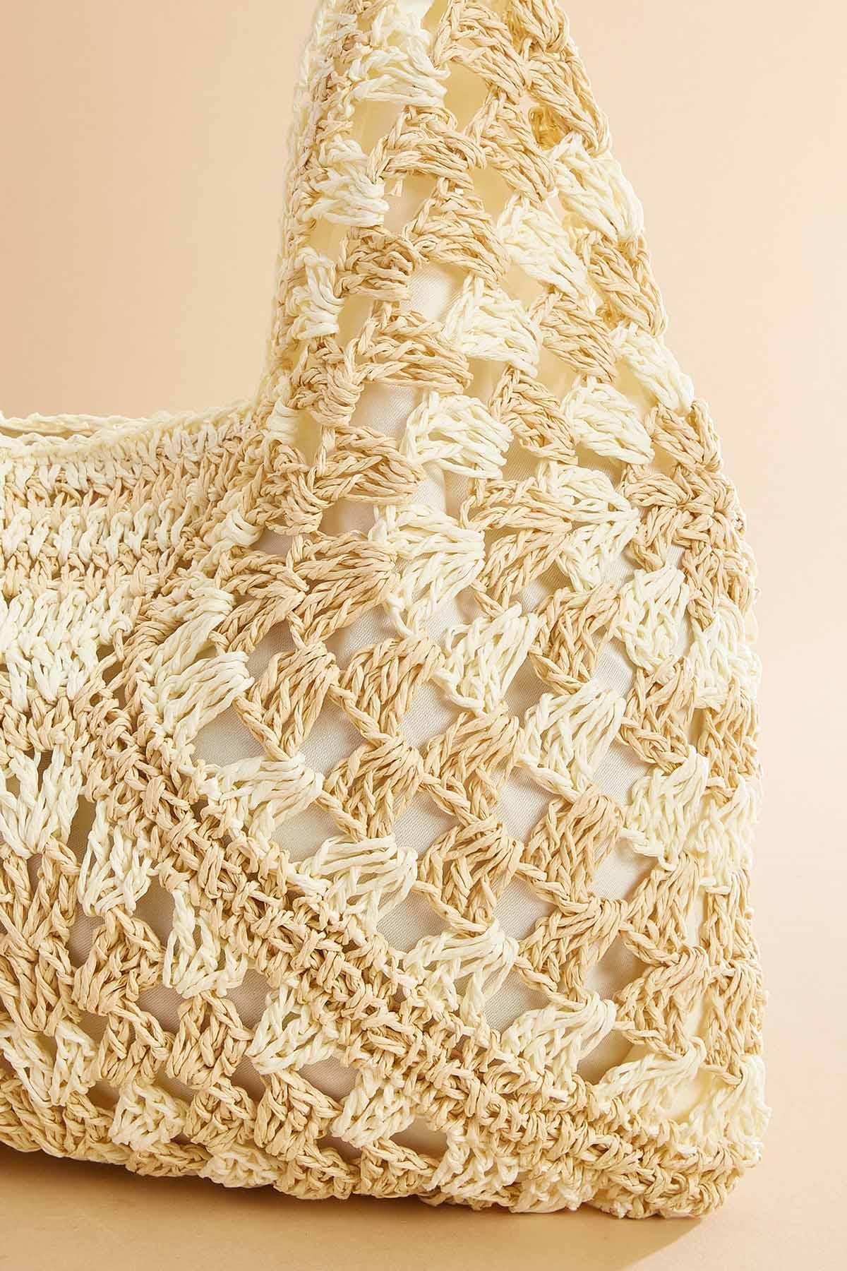 Versona beaded handle crochet tote NATURAL