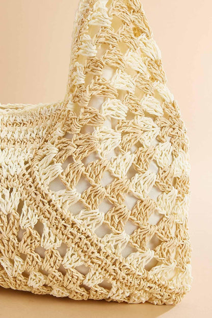 Versona beaded handle crochet tote NATURAL