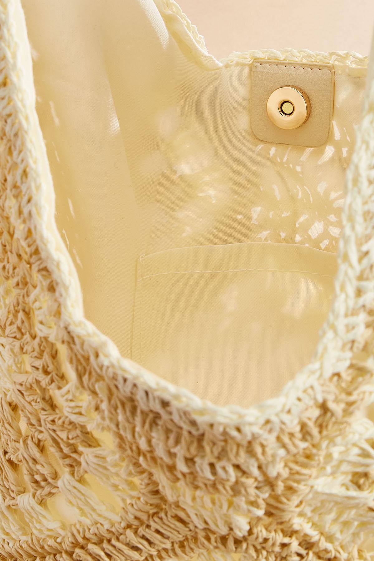 Versona beaded handle crochet tote NATURAL