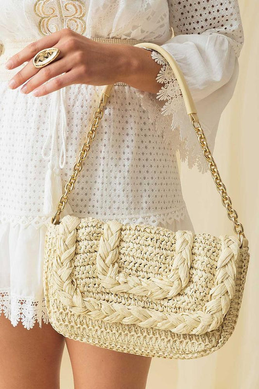 Versona braided trim raffia bag CREAM