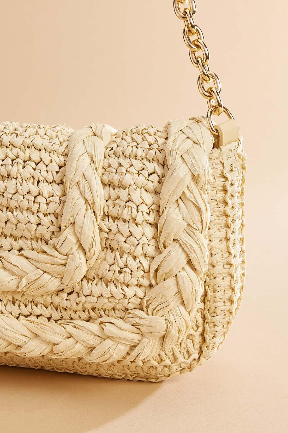 Versona braided trim raffia bag CREAM