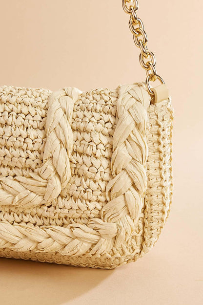 Versona braided trim raffia bag CREAM