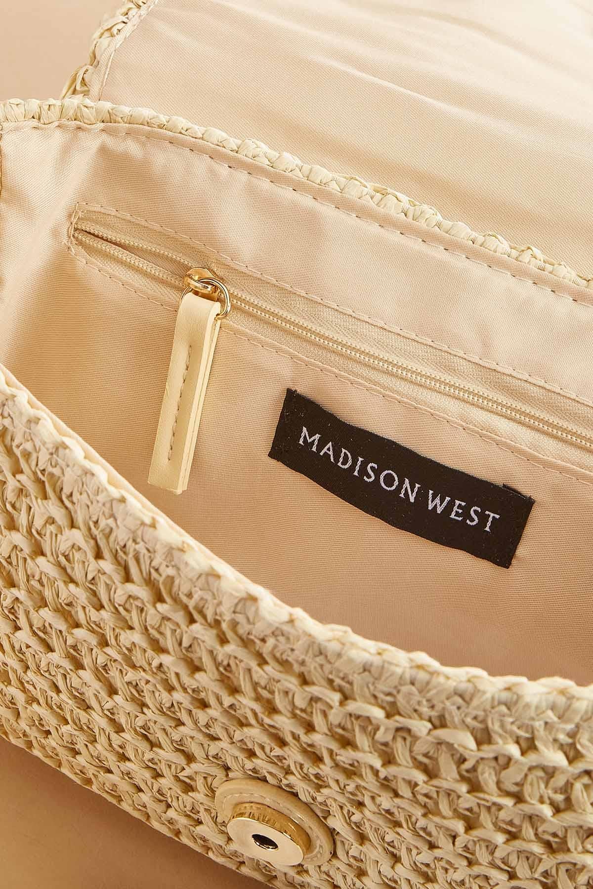 Versona braided trim raffia bag CREAM