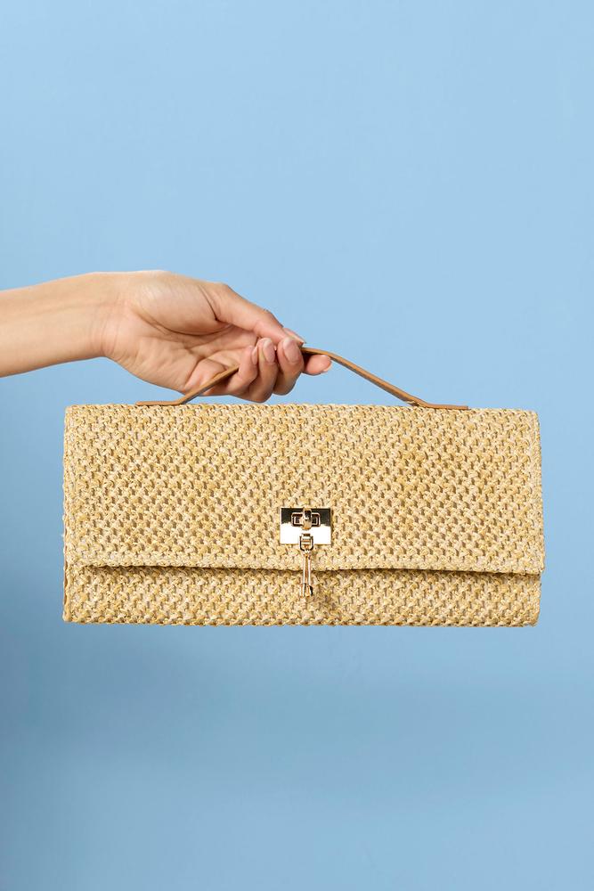 Versona top handle straw clutch NATURAL