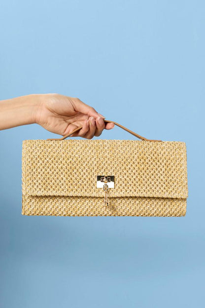 Versona top handle straw clutch NATURAL