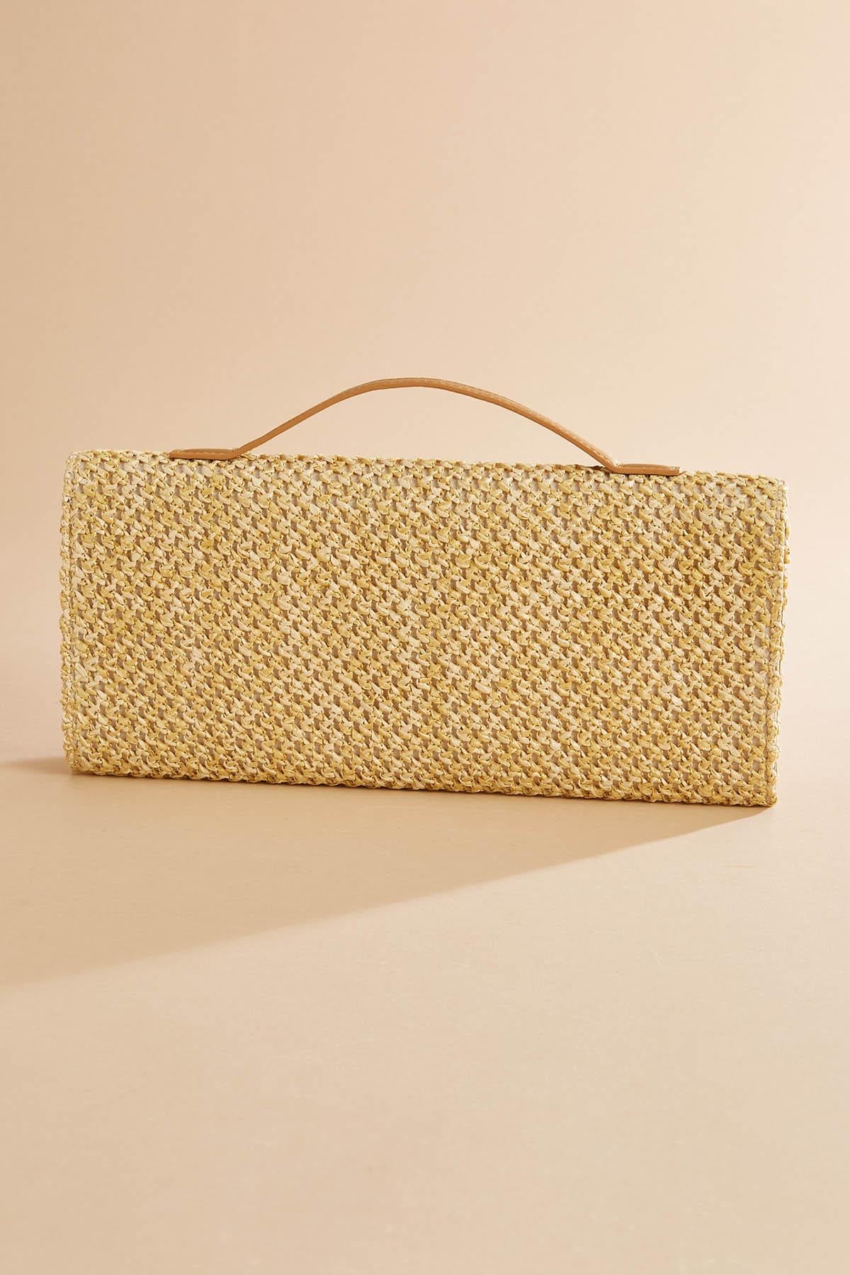 Versona top handle straw clutch NATURAL