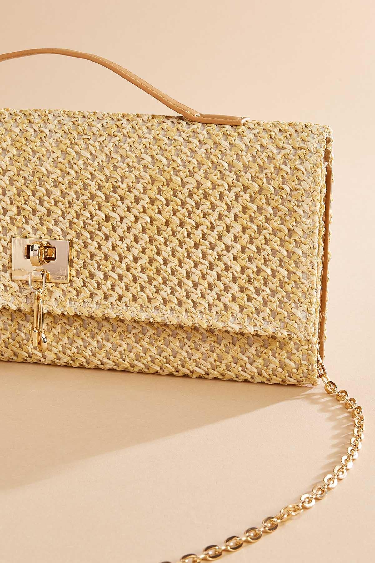 Versona top handle straw clutch NATURAL