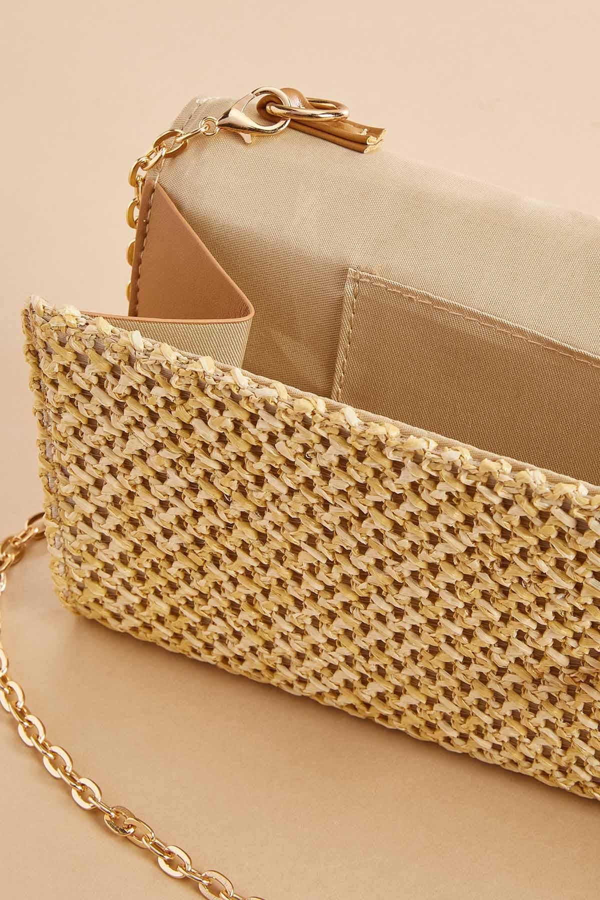 Versona top handle straw clutch NATURAL
