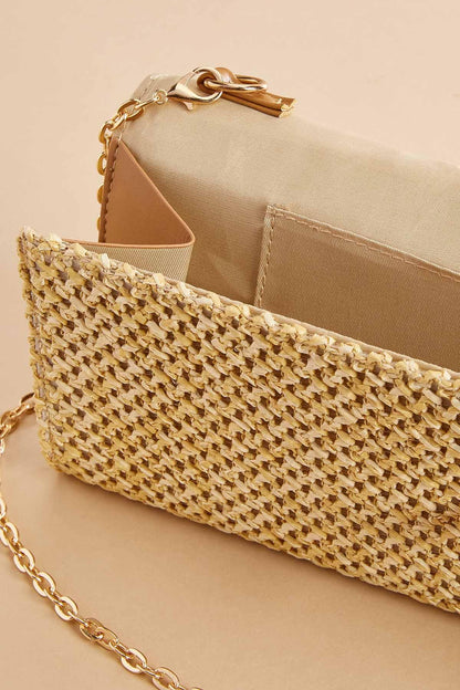 Versona top handle straw clutch NATURAL