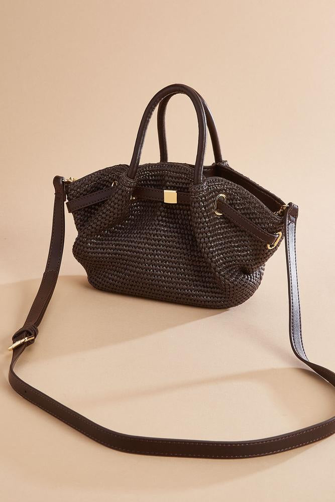 Versona brown straw mini satchel COFFEE_BEAN