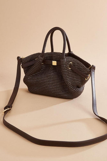Versona brown straw mini satchel COFFEE_BEAN