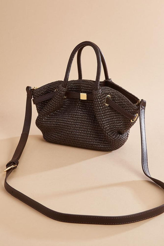 Versona brown straw mini satchel COFFEE_BEAN