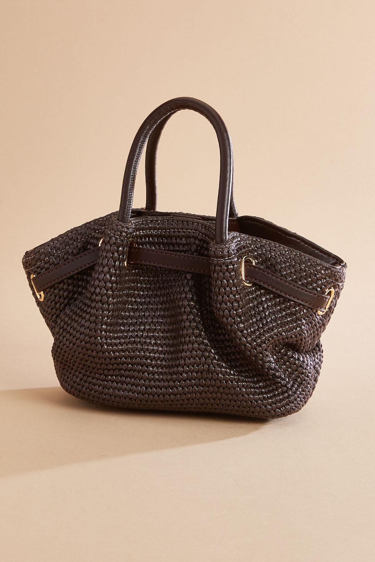 Versona brown straw mini satchel COFFEE_BEAN