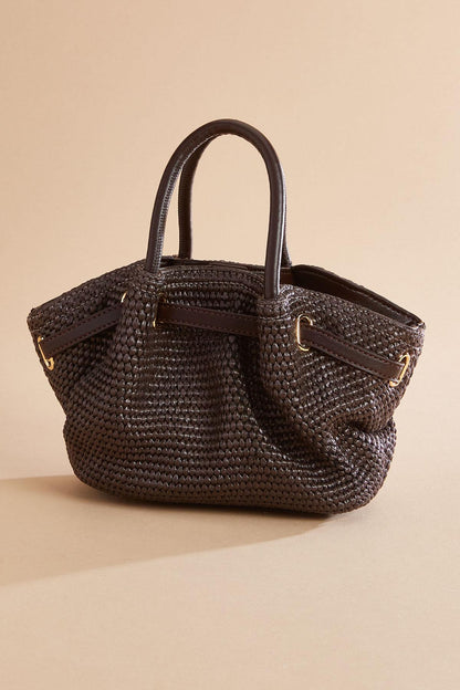 Versona brown straw mini satchel COFFEE_BEAN