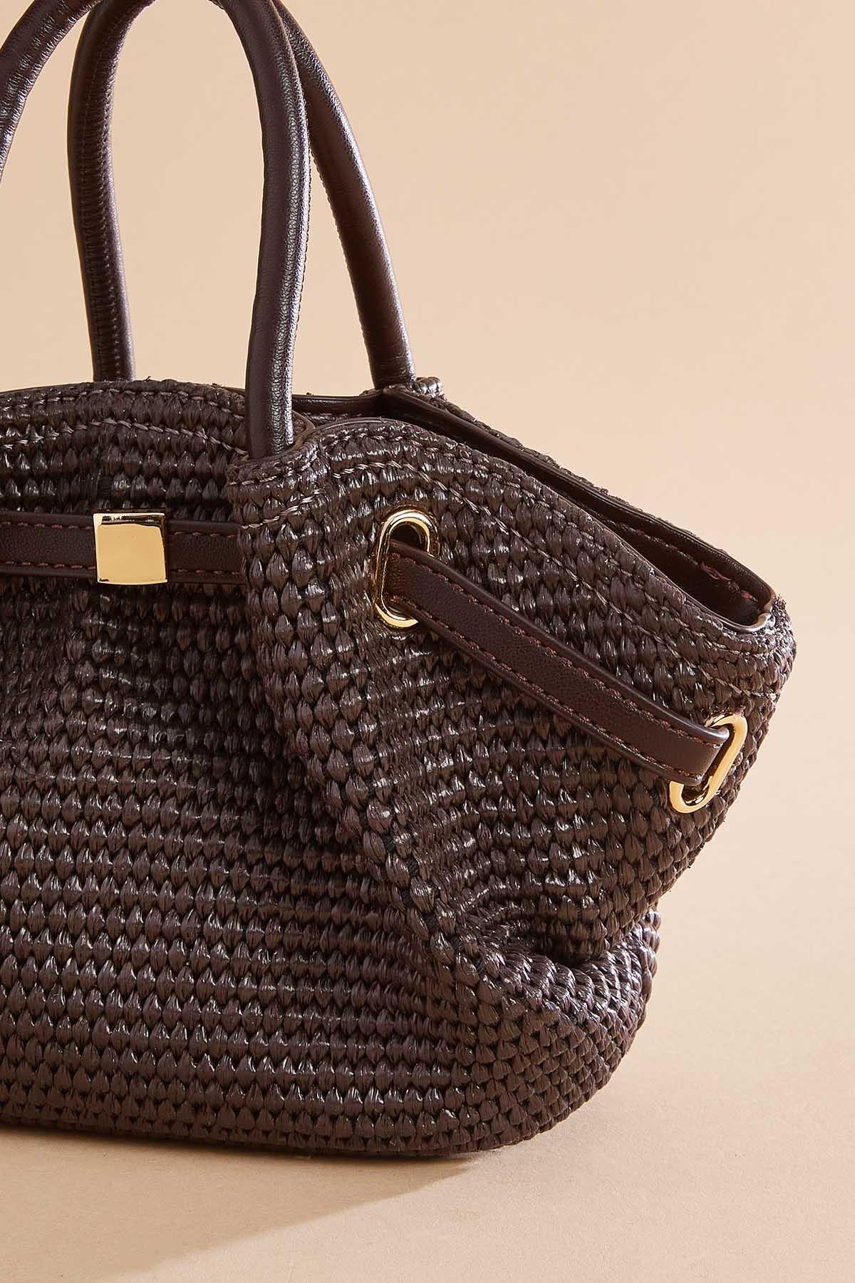 Versona brown straw mini satchel COFFEE_BEAN