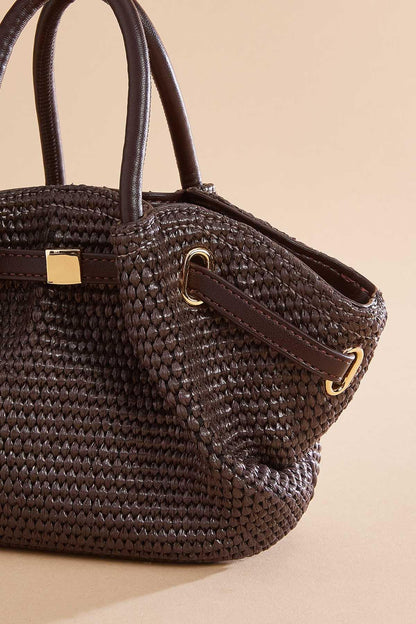 Versona brown straw mini satchel COFFEE_BEAN