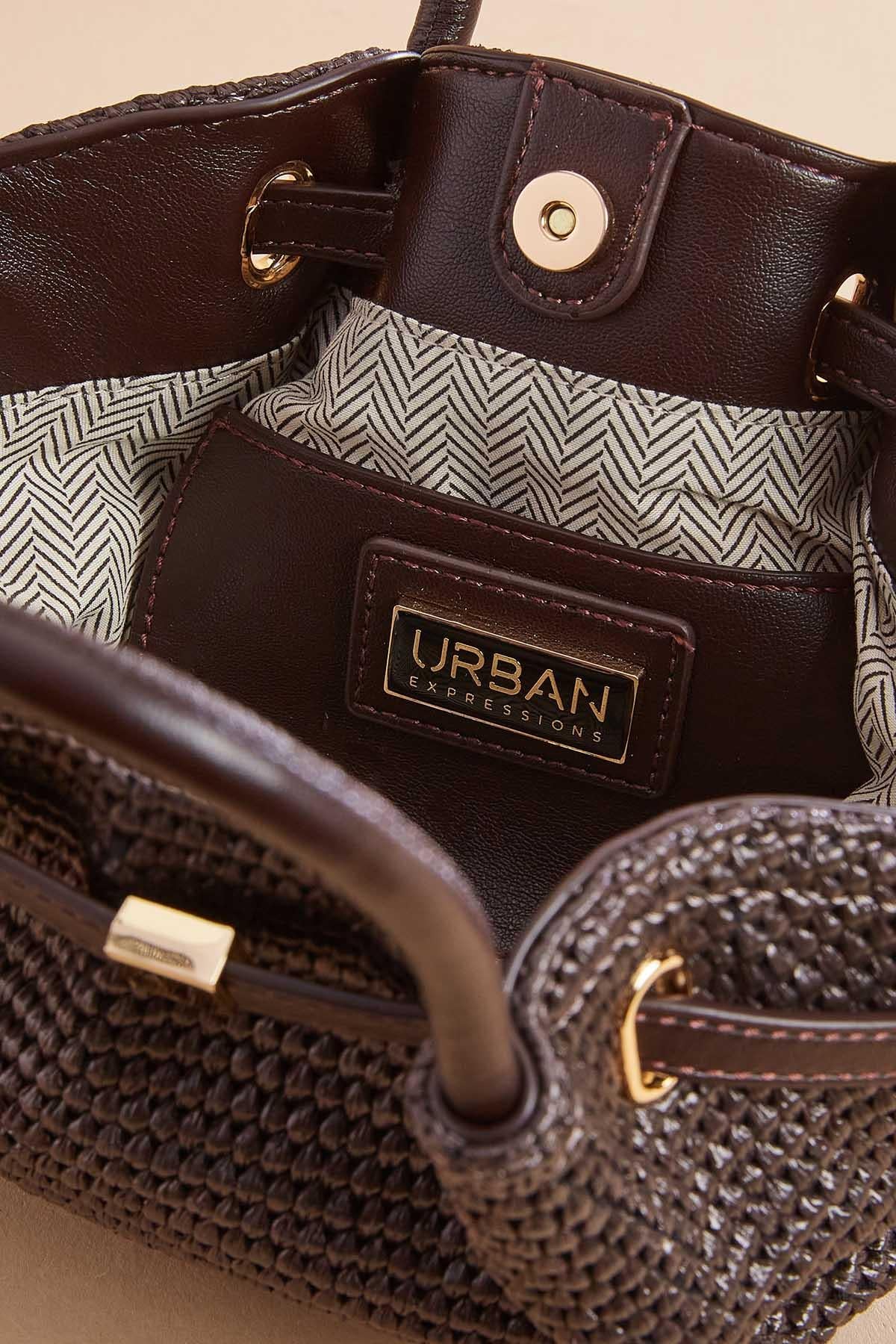 Versona brown straw mini satchel COFFEE_BEAN