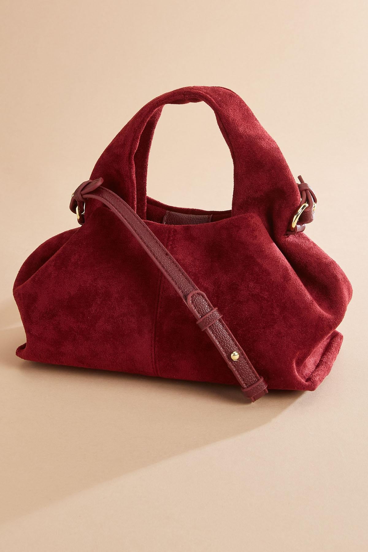 Versona faux suede belted hobo bag RED