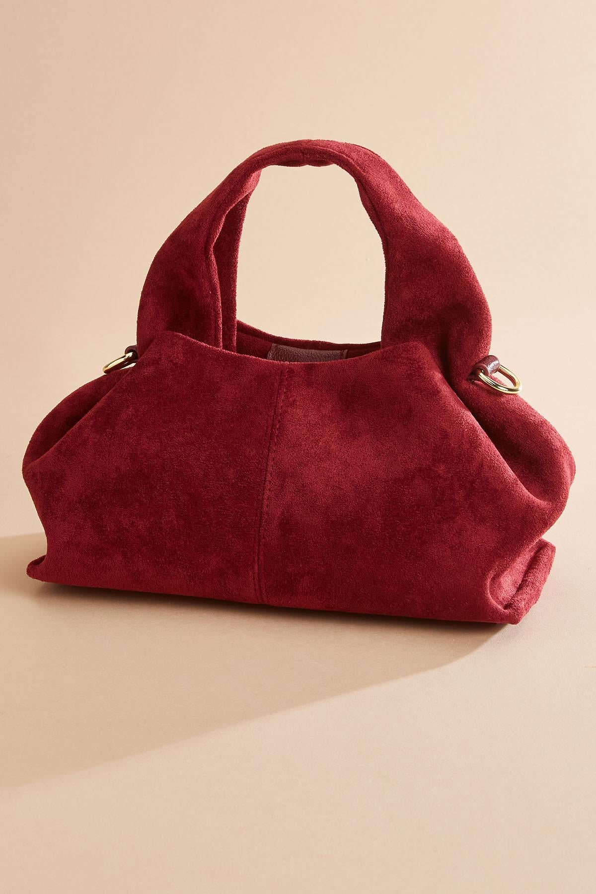 Versona faux suede belted hobo bag RED