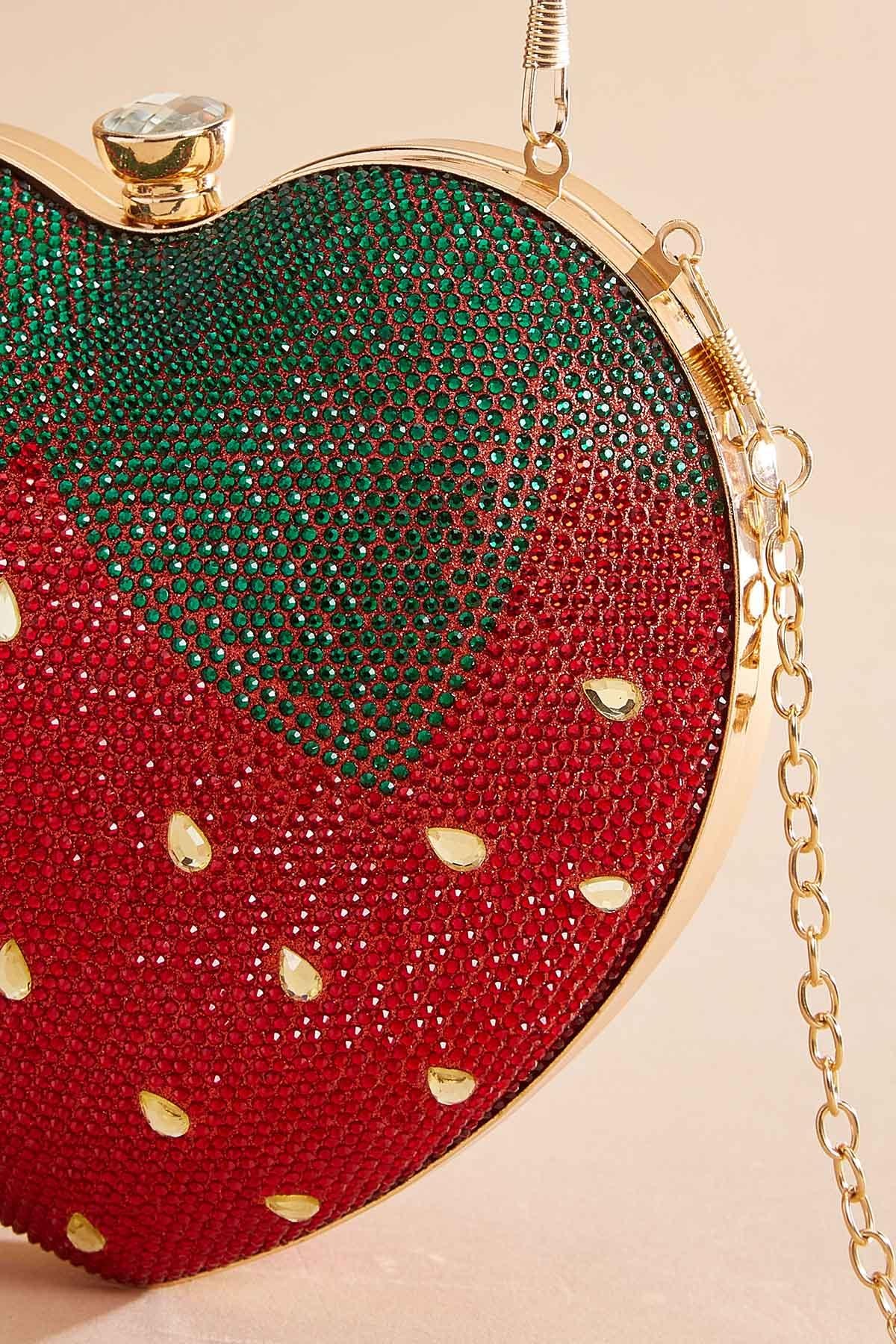 Versona strawberry embellished clutch RED